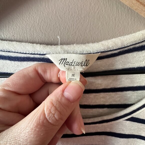 Women's M Madewell Striped Flare bell sleeve blouse Ivory Blue Ruffles - Picture 6 of 9